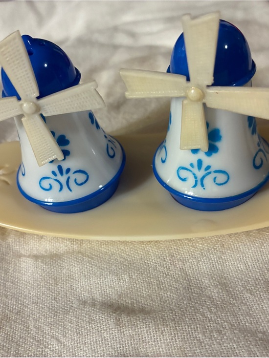 Other - Vintage Blue and White Windmill Salt & Pepper Shakers with Stand 70s